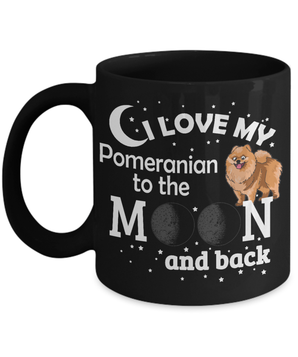 Best Dog Dad Custom Coffee Mug,I Love My Pomeranian To The Moon And Back-Black Porcelain Coffee Mug 11 oz