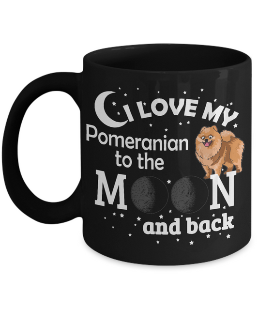 Best Dog Dad Custom Coffee Mug,I Love My Pomeranian To The Moon And Back-Black Porcelain Coffee Mug 11 oz