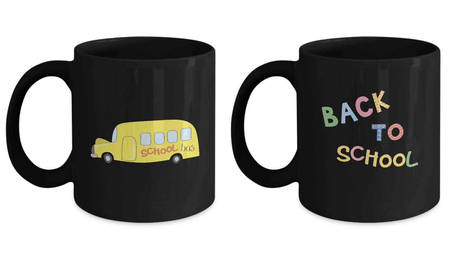 Couple Coffee Mug - Back To School and School Bus Couple Cups - Black Coffee Mug 11 oz