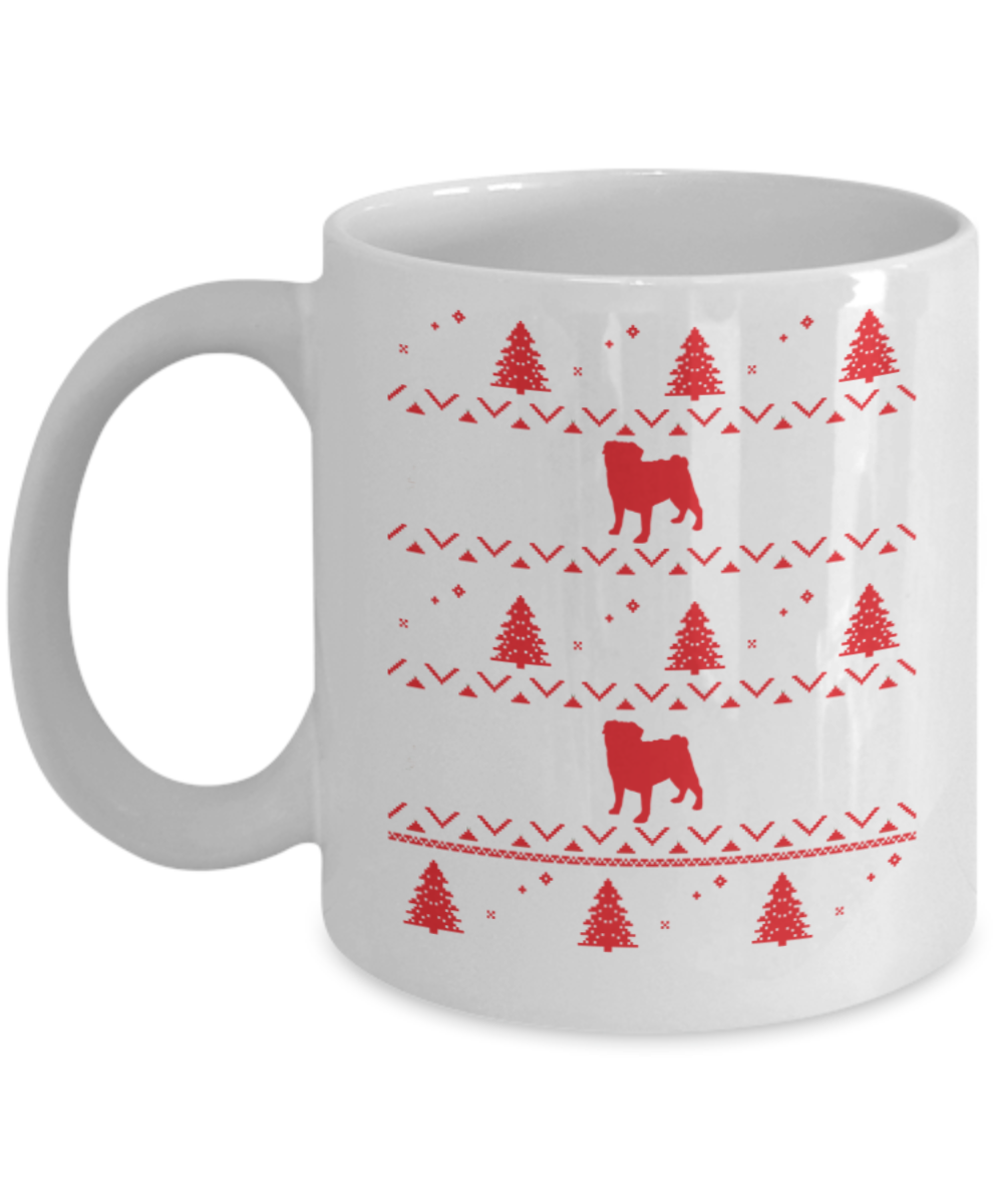 Gift gor dog lovers , Pug Xmas - White Coffee Mug Porcelain Tea Cup 11 oz - Great Gift