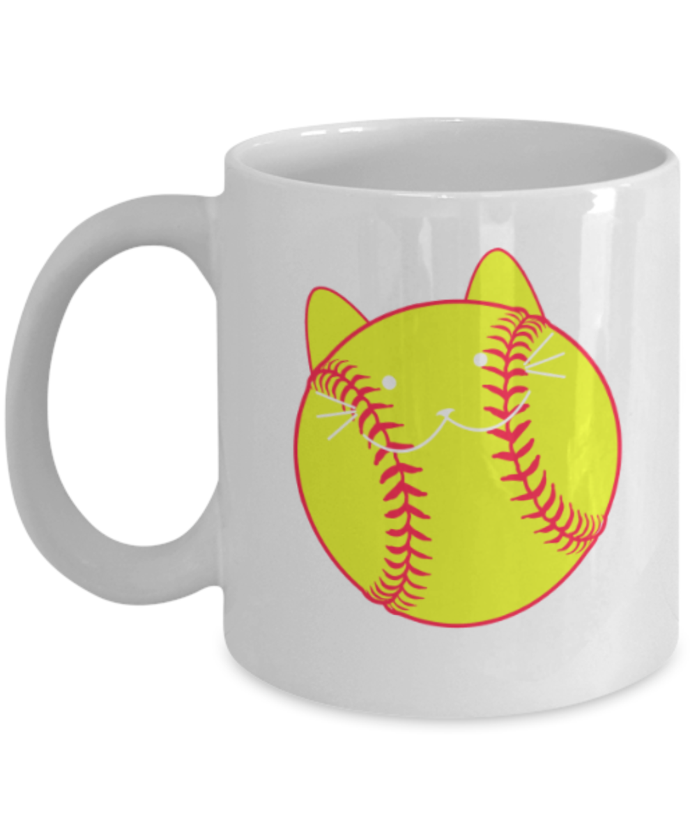 Cat Lovers Mugs , Mewt Ballgame - White Coffee Mug Porcelain Tea Cup 11 oz - Great Gift