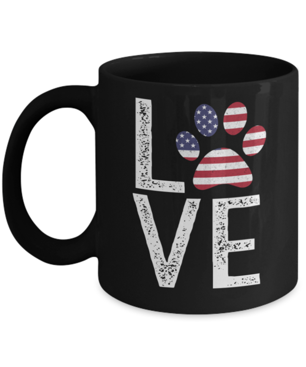 Gift gor dog lovers , Love Paw - Black Coffee Mug Porcelain Tea Cup 11 oz - Great Gift