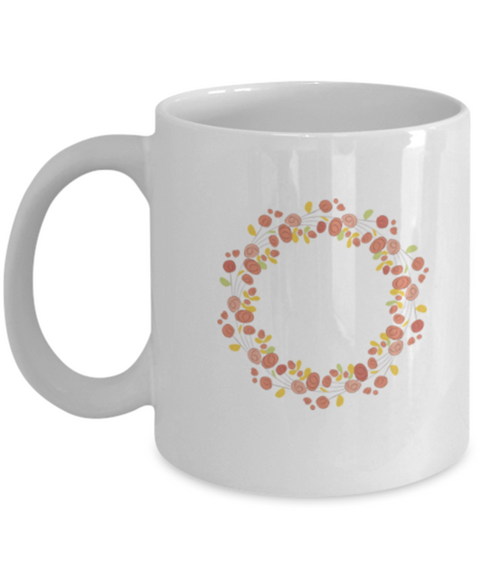 Wreath Autumn Roses Textured Coffee Mugs - Funny White coffee mugs 11 oz