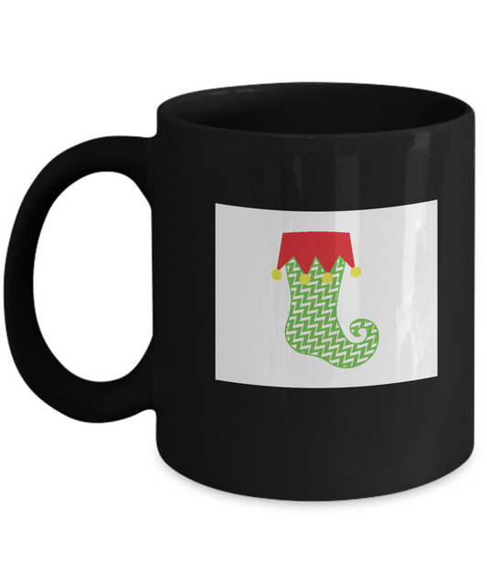 Pattern Stocking Green Lined Black Mugs - Funny Christmas Black coffee mugs 11 oz