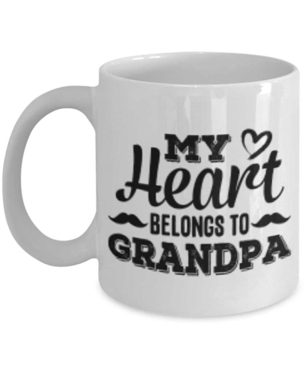 My Heart Belongs To GRANDPA Coffee Cup - White Porcelain Coffee Cup,Premium 11 oz White coffee cup