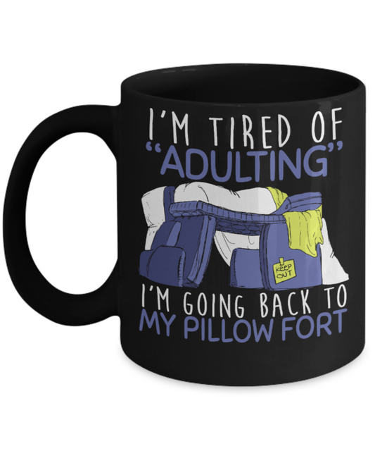 Sleeping lovers Mugs , Going back to pillowfort - Black Coffee Mug Porcelain Tea Cup 11 oz - Great Gift