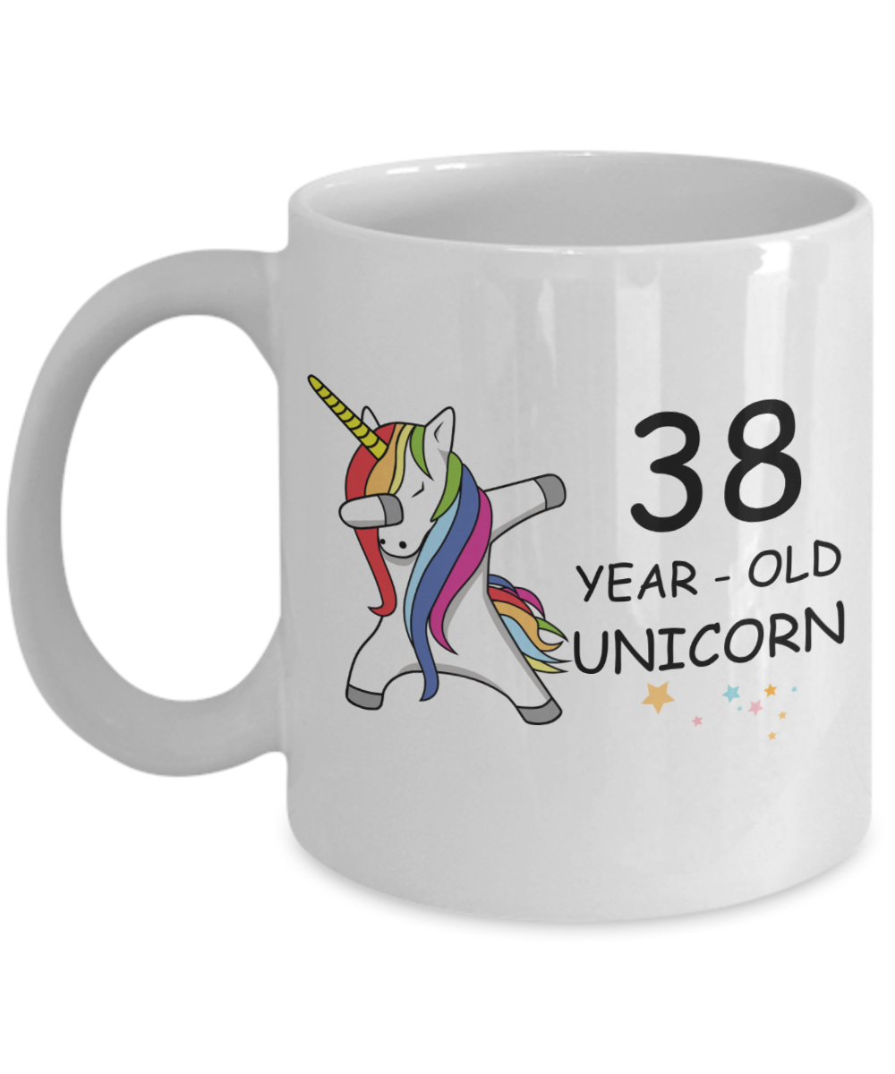 38th Birthday Gift for Women - 38 Year Old Unicorn Dabbing Mug - Funny White Porcelain Coffee 11 oz for Grandma, Mom, Sister, Best Friend, Women, Her - Legends are Born In 1982