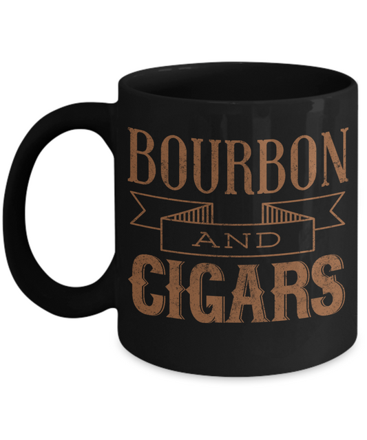 I Smoke Cigar Coffee mug, Bourbon And Cigars-Black Porcelain Coffee Mug 11 oz for Husband, Dad, Boyfriend,Grandpa