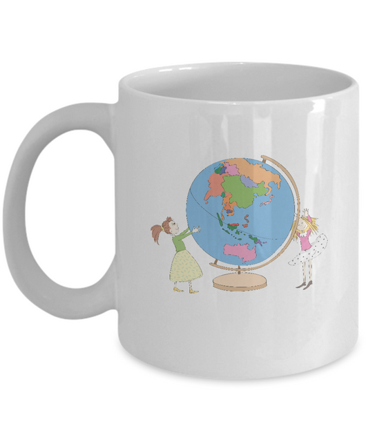 Kids Globe coffee mugs - Funny Christmas Kids Gifts - Porcelain White coffee mugs 11 oz