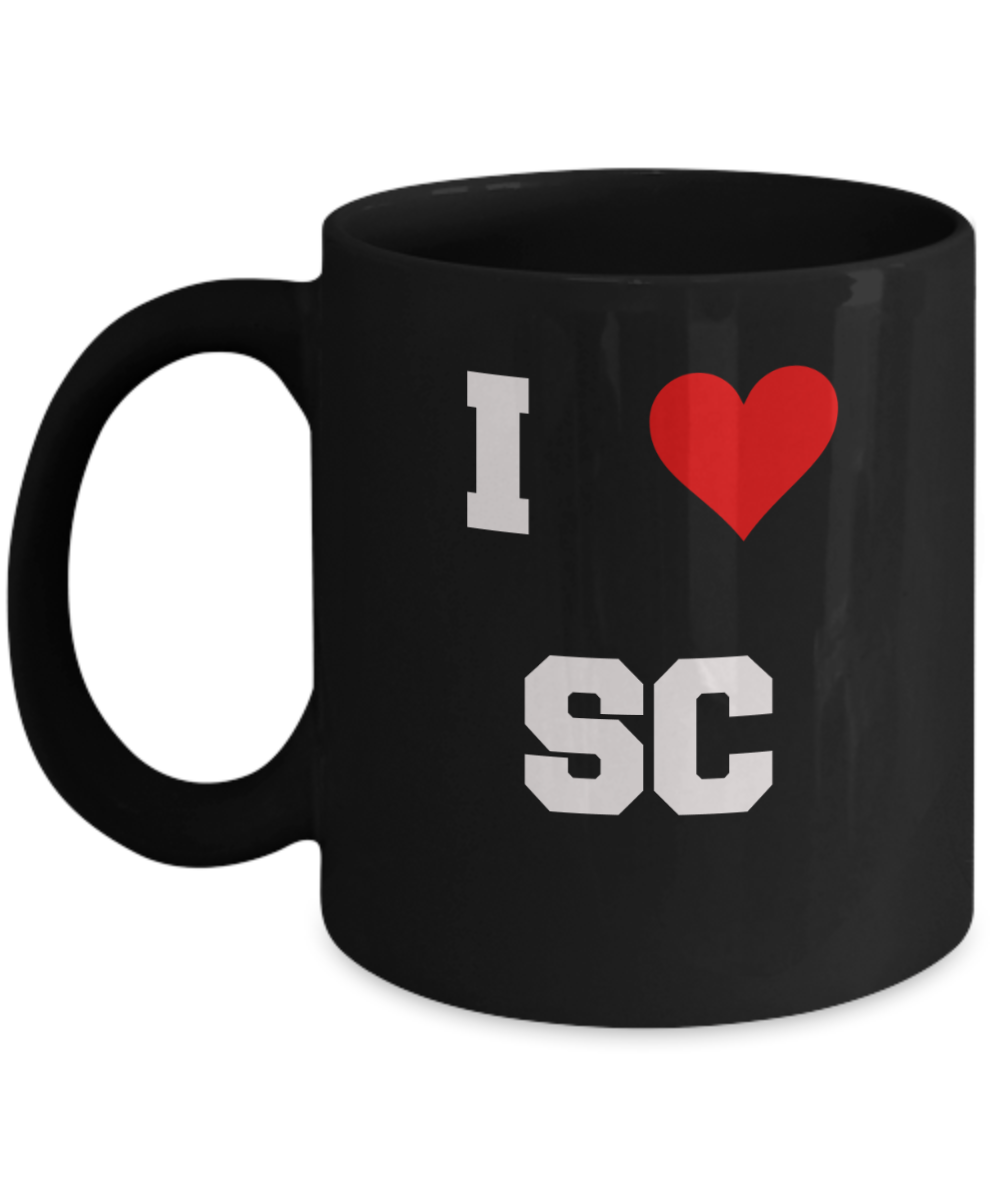 South Carolina Mug, I Love South Carolina SC Abbreviation USA States Ceramic Black Coffee Mug Tea Cup Gifts Mugs 11 oz Funny Mugs