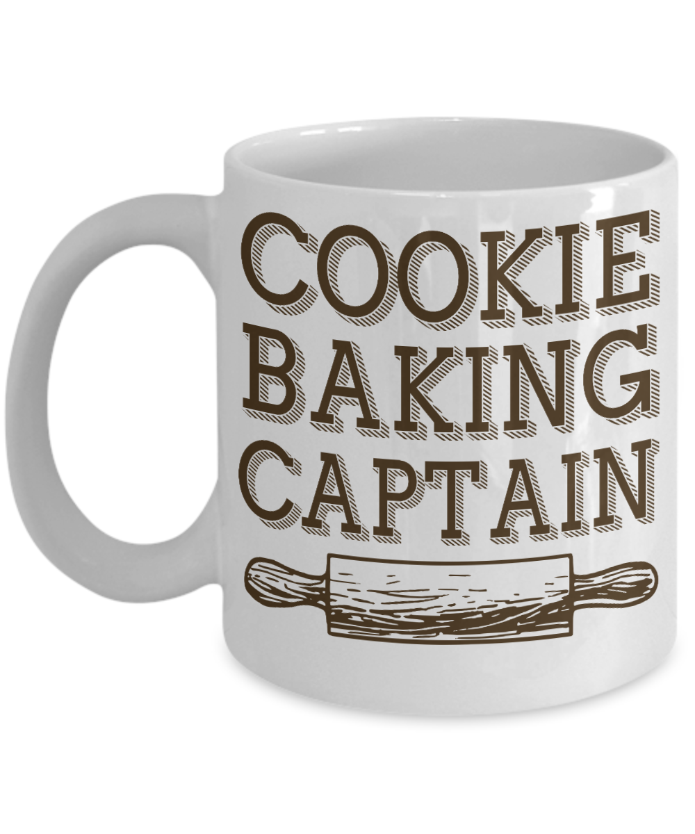 Love To Bake Coffee Mug, Cookie Baking Captain-White Porcelain Coffee Mug 11 oz for Baker, Mom, Sister, Brother,Dad