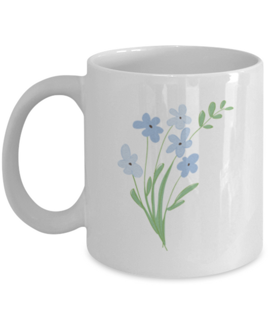 Bouquet Sprigs Blue Textured Coffee Mugs - Funny  White coffee mugs 11 oz