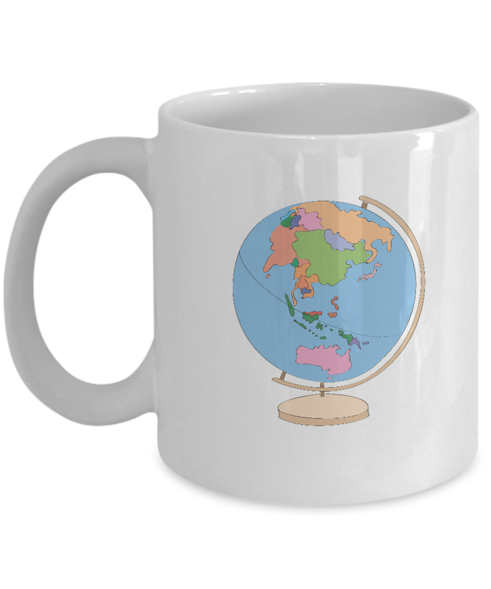 Globe Funny White Mugs - Funny Coffee Mugs - Porcelain White coffee mugs 11 oz