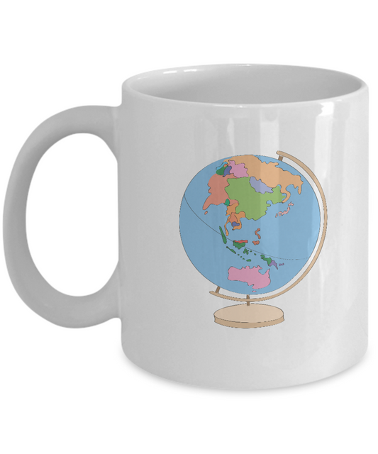 Globe Funny White Mugs - Funny Coffee Mugs - Porcelain White coffee mugs 11 oz