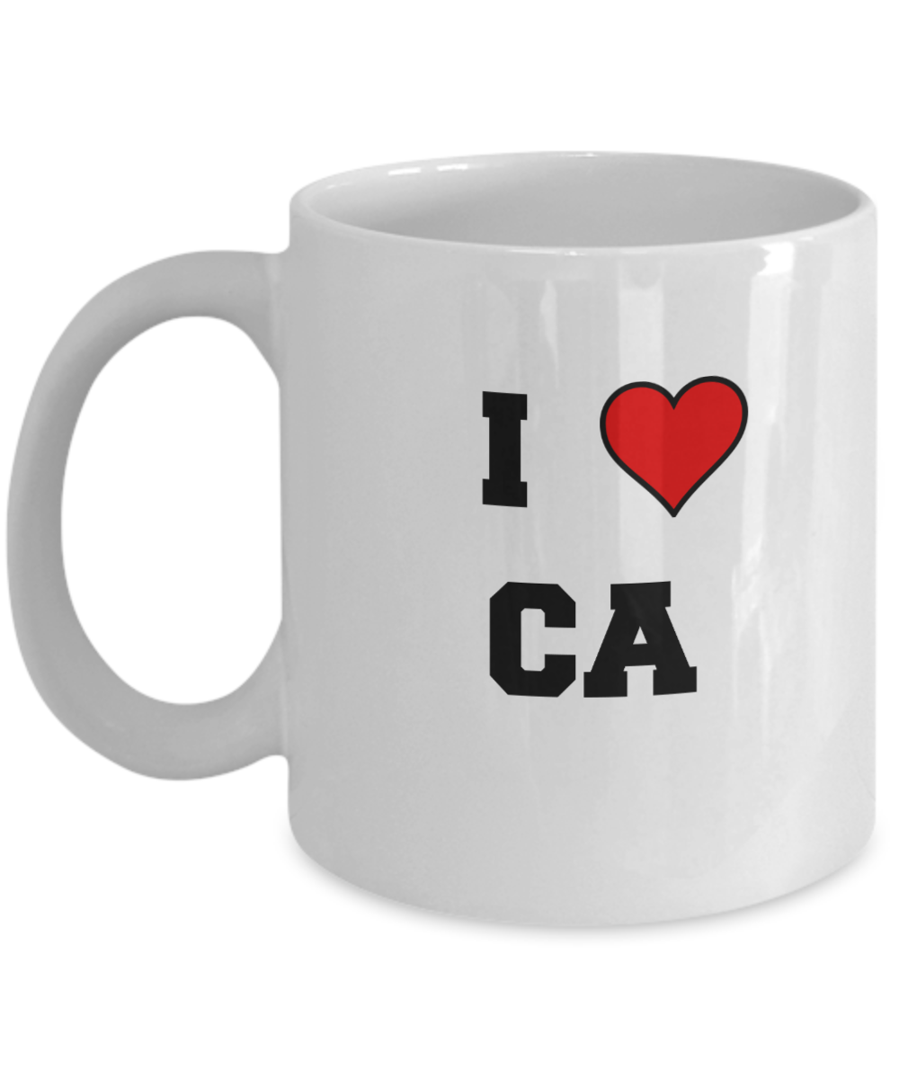 California Mug, I Love California CA Abbreviation USA States Ceramic Coffee Mug Tea Cup Gifts Mugs 11 oz Funny Mugs