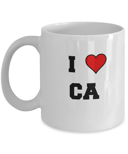 California Mug, I Love California CA Abbreviation USA States Ceramic Coffee Mug Tea Cup Gifts Mugs 11 oz Funny Mugs