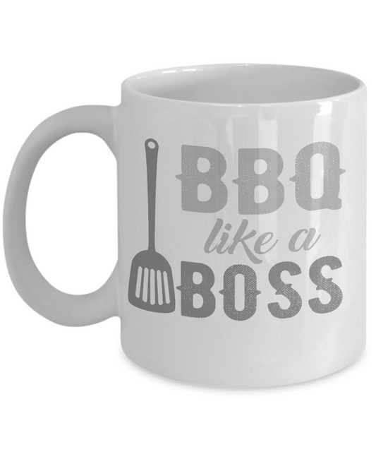 Grill Master Coffee Mug, BBQ Like a Boss-White Porcelain Coffee Mug 11 oz for Bbq, Grilling,barbecue, grill, lover,master,dad,mom