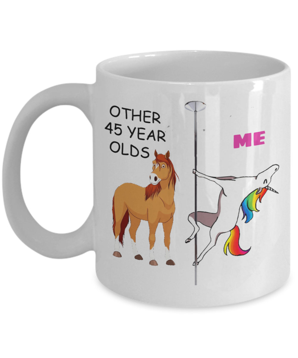 45th Birthday Gift for Women - Other 45 Year Olds Me Unicorn Coffee Mug - Funny White Porcelain Coffee 11 oz for Grandma, Mom, Sister, Best Friend, Women, Her - Born In 1975