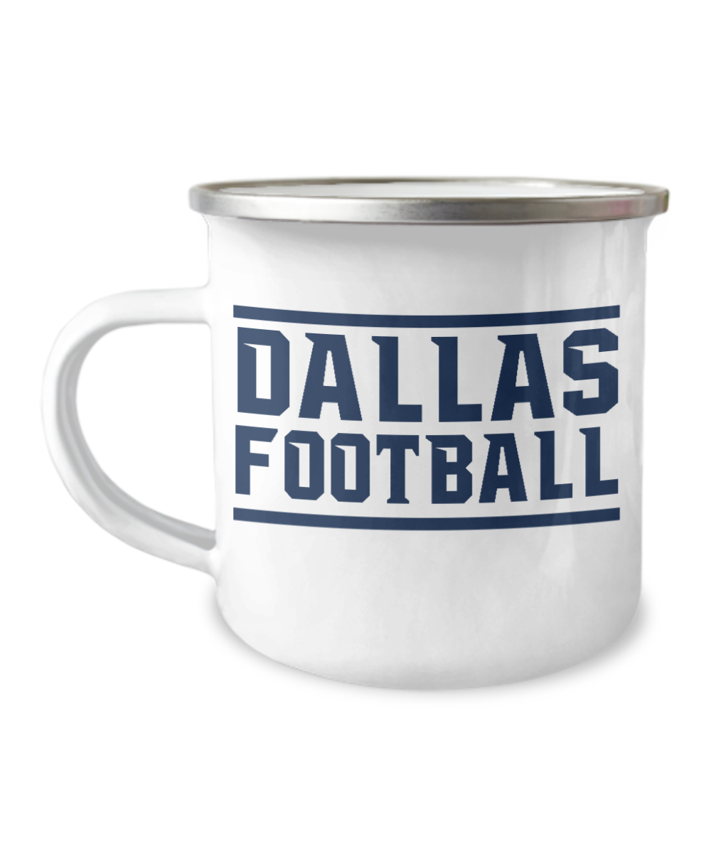 Football Lover Coffee Mug, Dallas Football, Football Player Coffee Mug - 12 Oz Stainless Steel Enamel Finish White Camper Coffee Mug