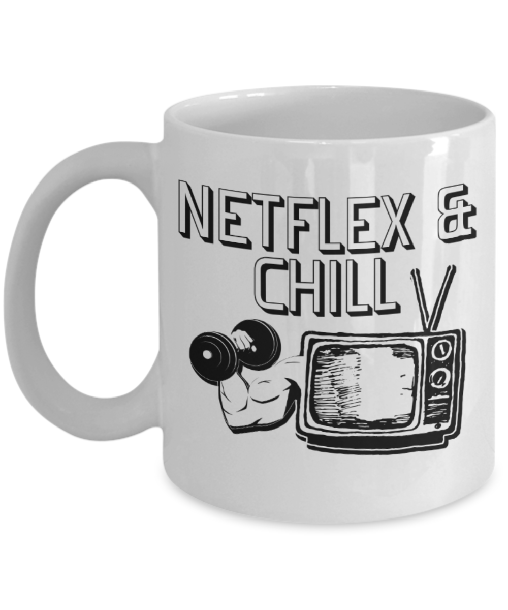 Netflex Lovers Mugs , Netflex & Chill - White Coffee Mug Porcelain Tea Cup 11 oz - Great Gift
