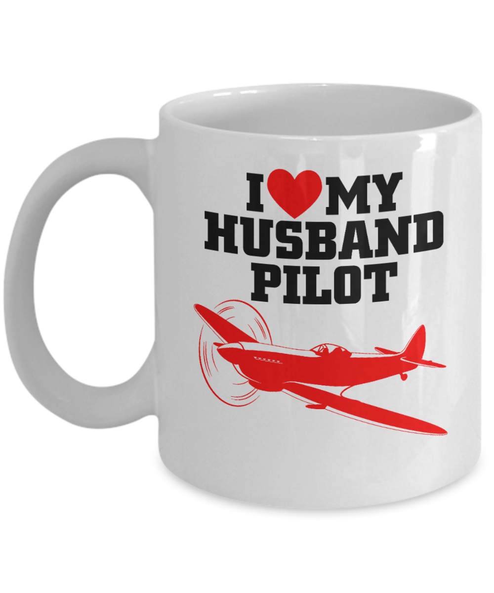 Great Wife Gift Coffee Mug, I Love My Husband Pilot - White Porcelain Coffee Mug 11 oz For Husband, Wife, Wedding Anniversary, Birthday, Christmas, Gift