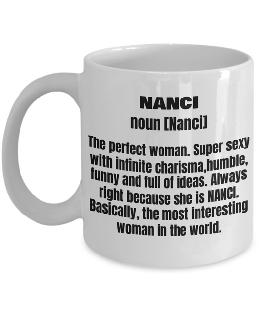 Nanci First Name Adult Definition - Funny White Porcelain Coffee Mug Cute Ceramic Cup 11 oz