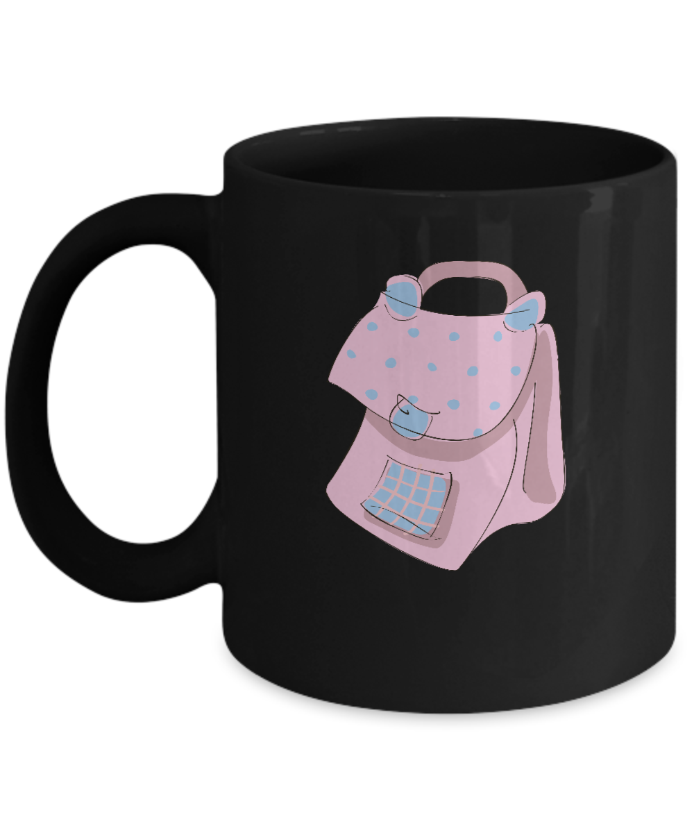 School Bags Pink Black Mugs - Funny coffee mugs - Porcelain Black coffee mugs 11 oz