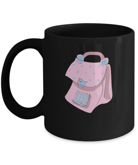 School Bags Pink Black Mugs - Funny coffee mugs - Porcelain Black coffee mugs 11 oz