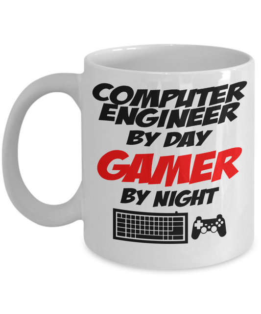 Computer Geek Gift Coffee mug, Computer Engineer By Day Gamer By Night-White Porcelain Coffee Mug 11 oz for Software, Web, Developer, Programmer, Computer Engineer, App Developer
