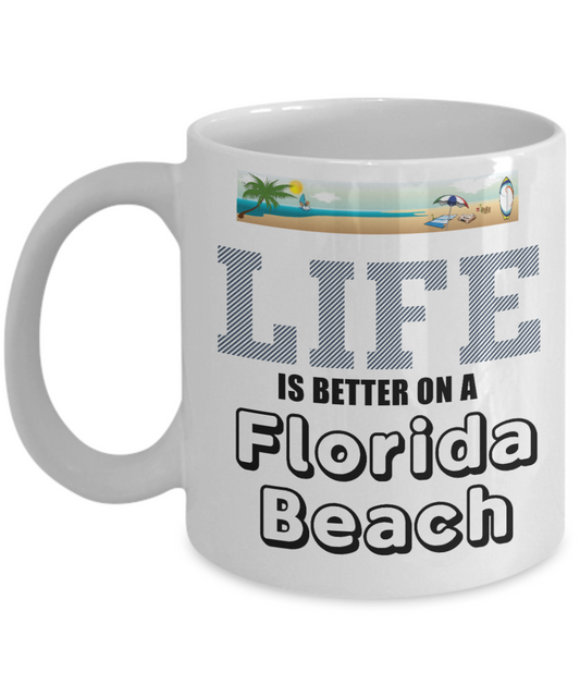 Florida Souvenir Gift Coffee mug, Life Is Better On A Florida Beach-Black Porcelain Coffee Mug 11 oz