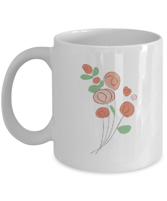 Bouquet Roses Sprigs 2 Textured Coffee Mugs - Funny  White coffee mugs 11 oz