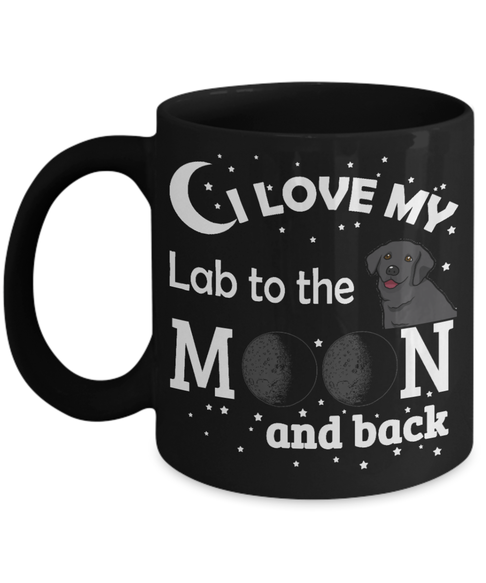 Personalized Dog Lover Gift Coffee mug,I Love My Lab To The Moon And Back-Black Porcelain Coffee Mug 11 oz