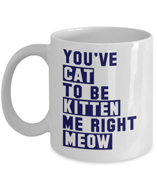 Cat Mom Coffee Mug,You've Cat To Be Kitten Me Right Meow- White Porcelain Coffee Mug 11 oz For Cat Lover