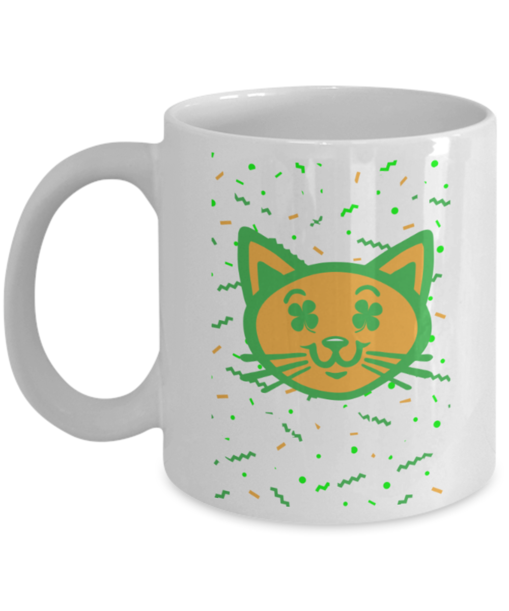 Gift gor cat lovers , Happy Saint Catty's - White Coffee Mug Porcelain Tea Cup 11 oz - Great Gift