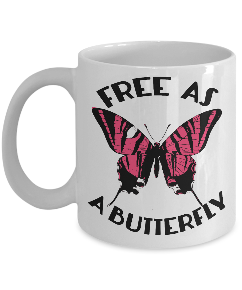 Butterfly Coffee Mug, Free As A Butterfly - White Porcelain Coffee Mug 11 Oz