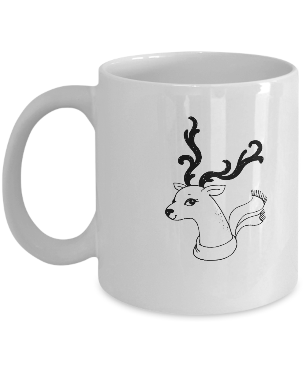 Christmas Doodles Deer Anktler coffee Mugs - Funny Christmas White coffee mugs 11 oz