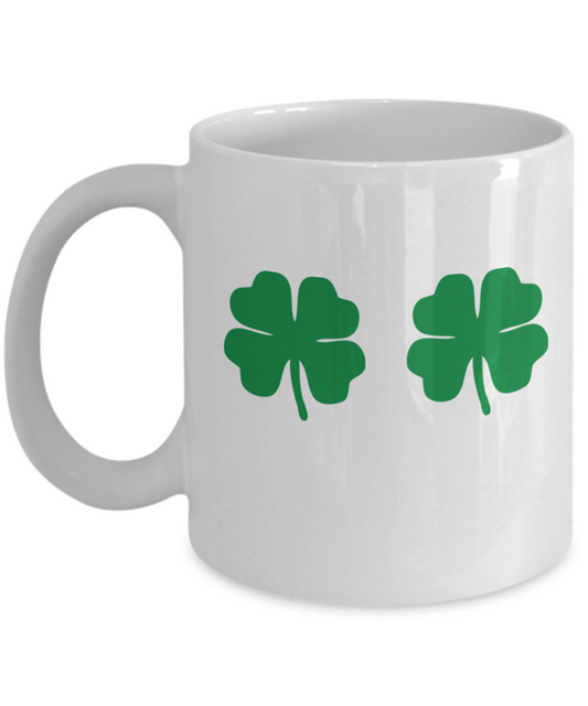 St Patrick's day mug - Irish Shamrock Boobs Funny White coffee mugs 11 oz