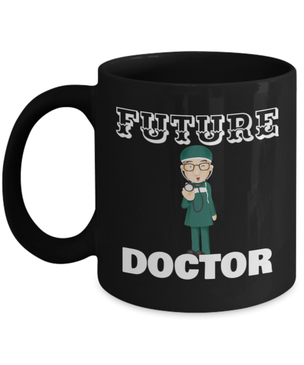 Future Doctor Coffee Cup - Black Porcelain Coffee Cup,Premium 11 oz White coffee cup