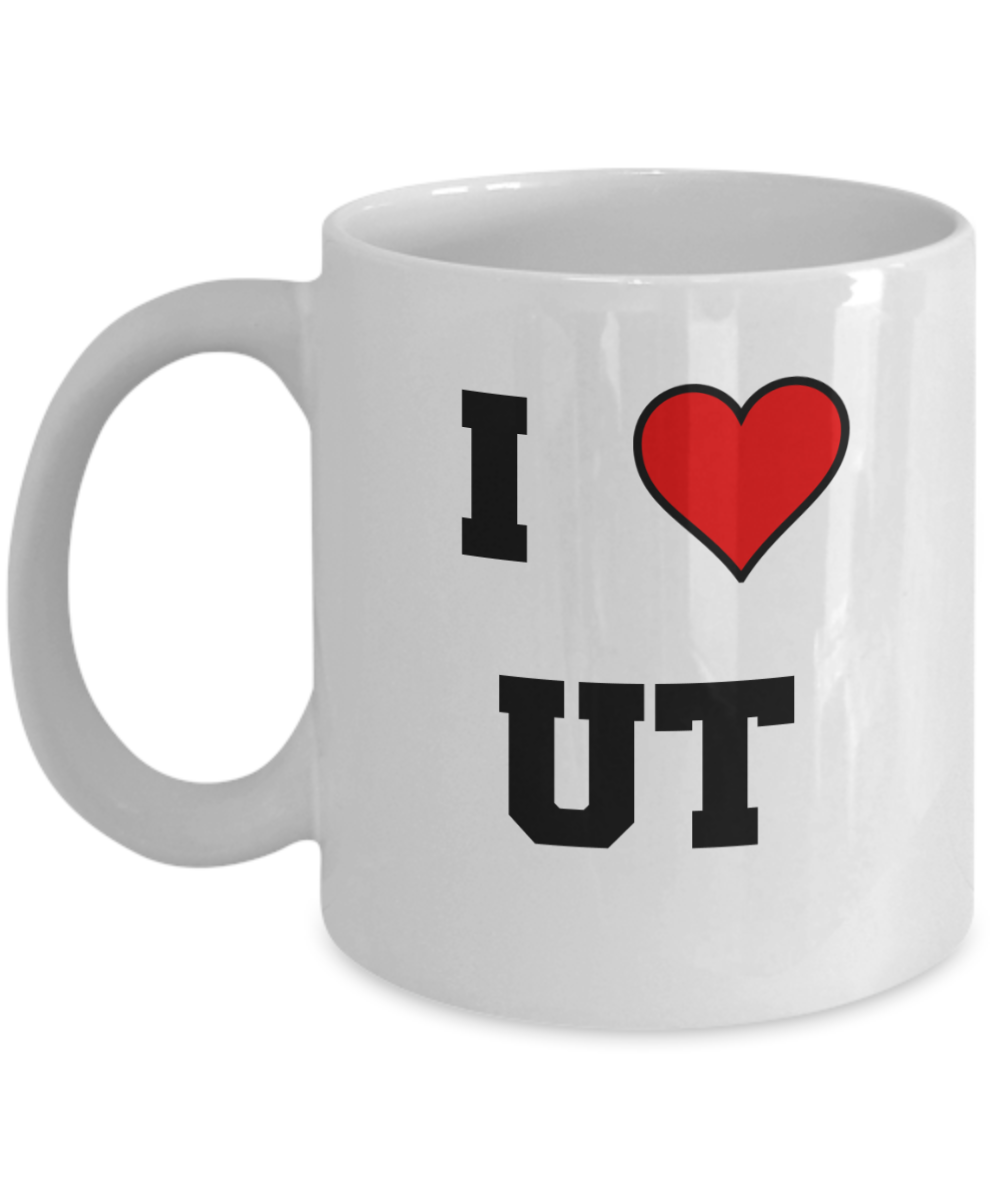 Utah Mug, I Love Utah UT Abbreviation USA States Ceramic Coffee Mug Tea Cup Gifts Mugs 11 oz Funny Mugs