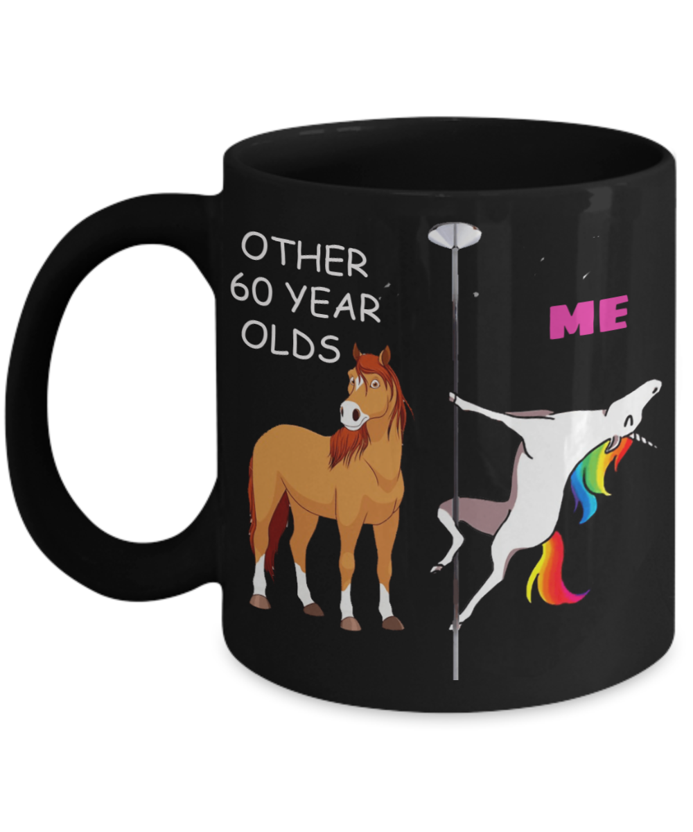 60th Birthday Gift for Women - Other 60 Year Olds Me Unicorn Coffee Mug - Black Porcelain Coffee 11 oz for Grandma, Mom, Sister, Best Friend, Women, Her - Born In 1960