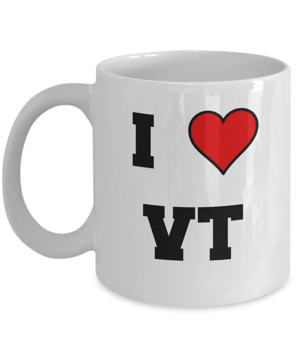 Vermont Mug, I Love Vermont VT Abbreviation USA States Ceramic Coffee Mug Tea Cup Gifts Mugs 11 oz Funny Mugs
