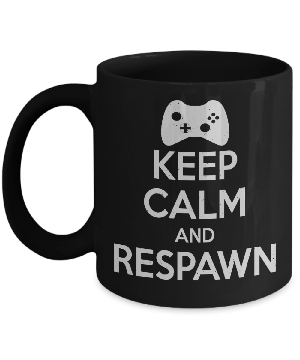 Gameboy Coffee Mug,Keep Calm And Respawn-Black Porcelain Coffee Mug 11 oz for Gamer, son, Daughter, dad