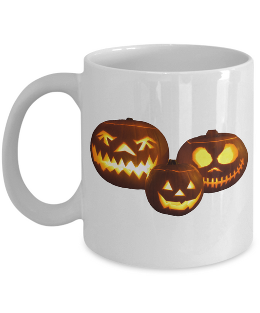 Halloween Pumpkins Mug - White Porcelain Coffee Cup,Premium 11 oz White coffee cup