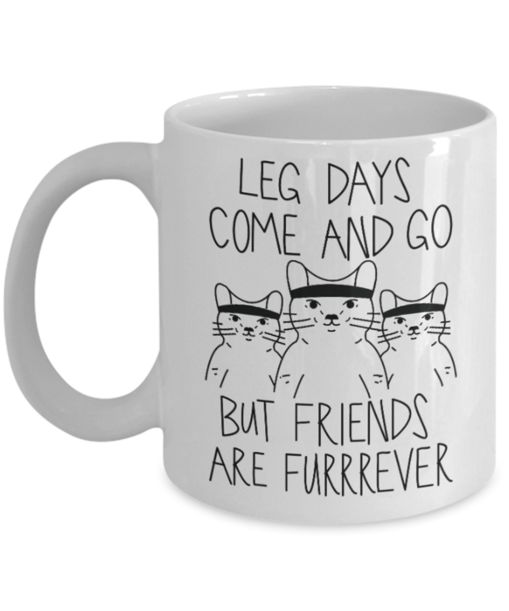 Cat Lovers Mugs , Friends are furrrever - White Coffee Mug Porcelain Tea Cup 11 oz - Great Gift