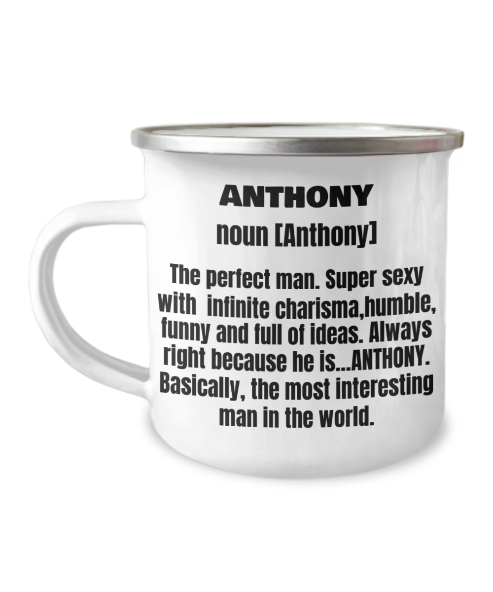 Funny Mug-Adult Definition- First Name Anthony Men Funny Coffee Mug-12 Oz Stainless Steel Enamel Finish White Camper Coffee Mug