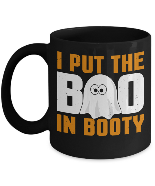 Halloween Coffee Mug, Put The Boo In Booty -Black Porcelain Coffee Mug 11 Oz For Halloween