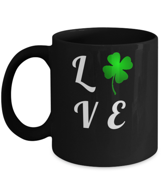 Irish Clover Love ST. Patrick's Day Gift Cute St Patricks Day Gifts Gift Black Coffee Mug Tea Cup Black 11-Oz