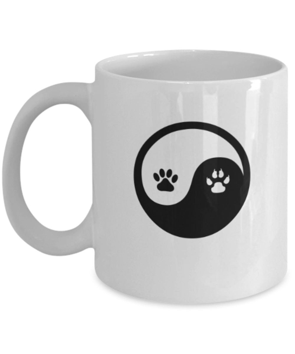 Gift gor dog lovers , Yinyang - White Coffee Mug Porcelain Tea Cup 11 oz - Great Gift