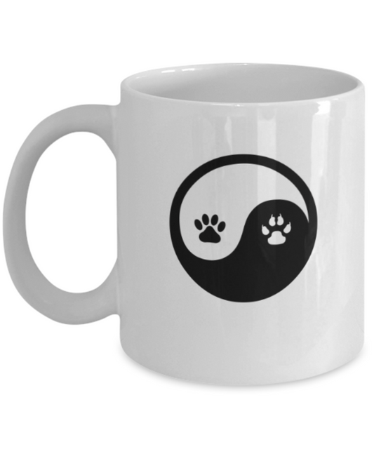 Gift gor dog lovers , Yinyang - White Coffee Mug Porcelain Tea Cup 11 oz - Great Gift