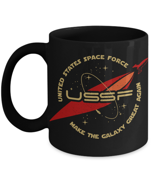American Flag Mugs, United State Space Force Make the Galaxy Great Again - Funny Black Porcelain Coffee 11 oz